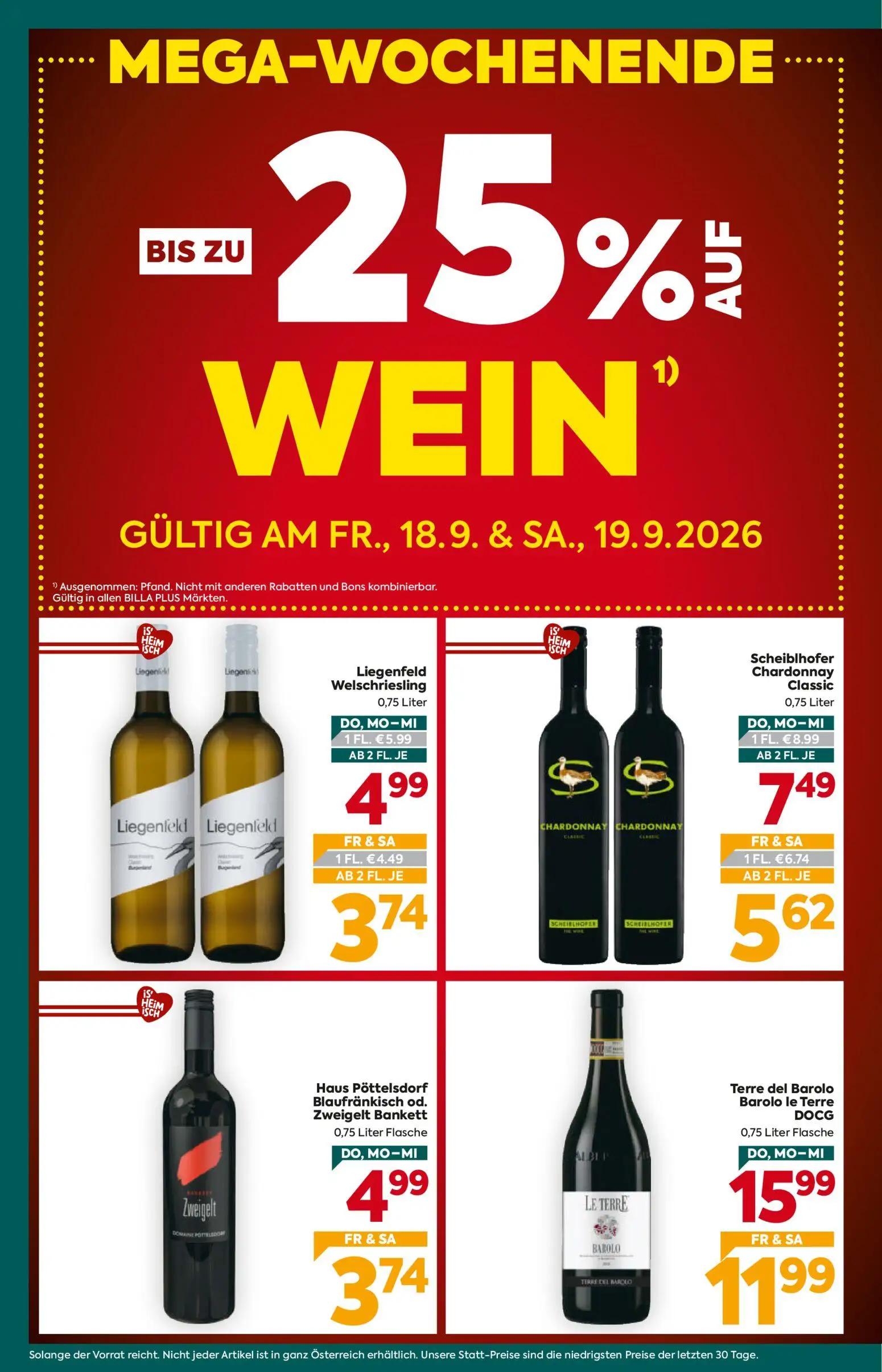 Billa Plus Prospekt, Seite 2 von 20 — Terre del Barolo Barolo le Terre DOCG, Scheiblhofer Chardonnay Classic, Liegenfeld Wel…