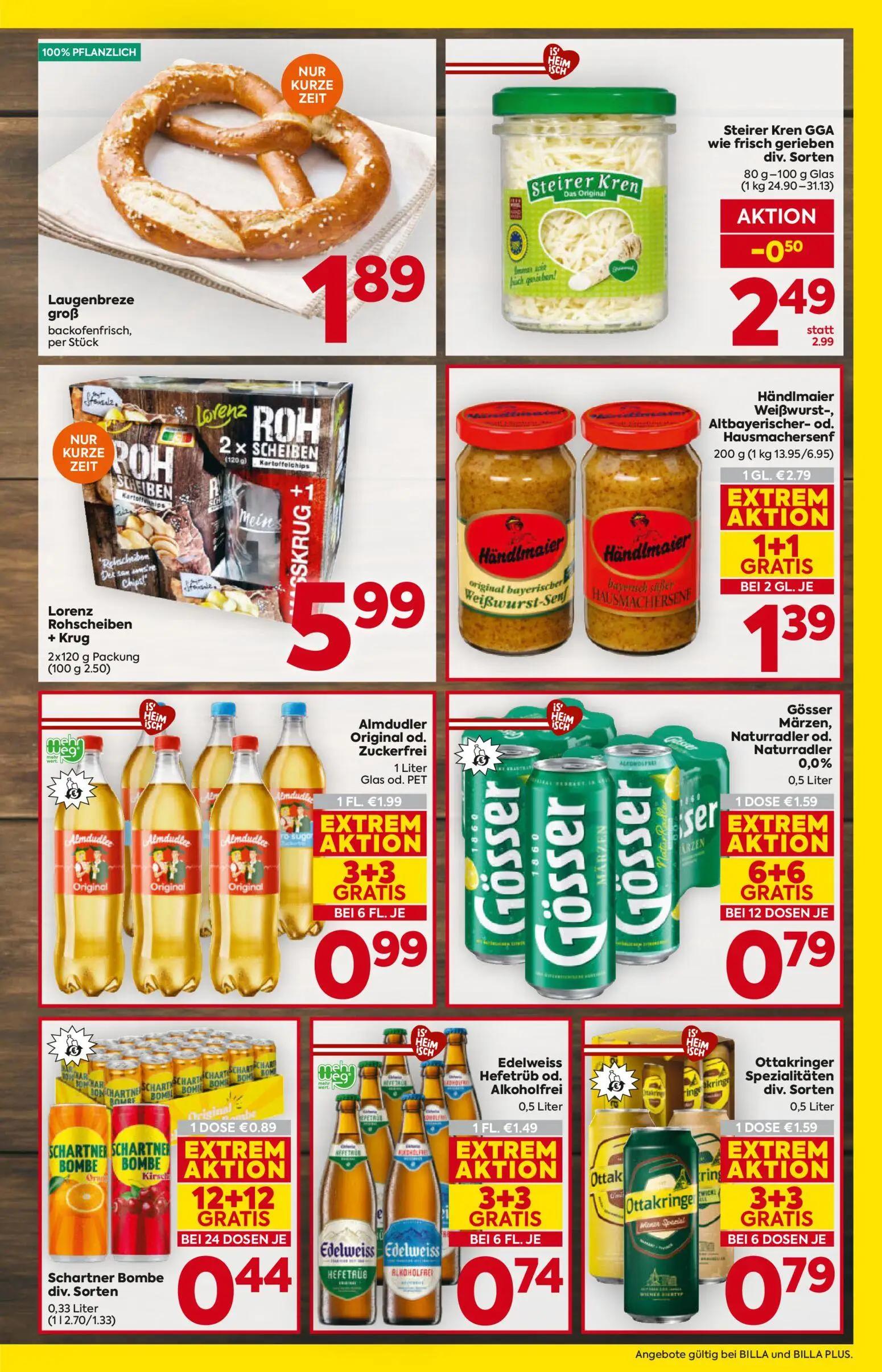 Billa Prospekt, Seite 5 von 16 — Händlmaier Weißwurst-, Altbayerischer- od. Hausmachersenf, Almdudler Original od. Zuckerfre…