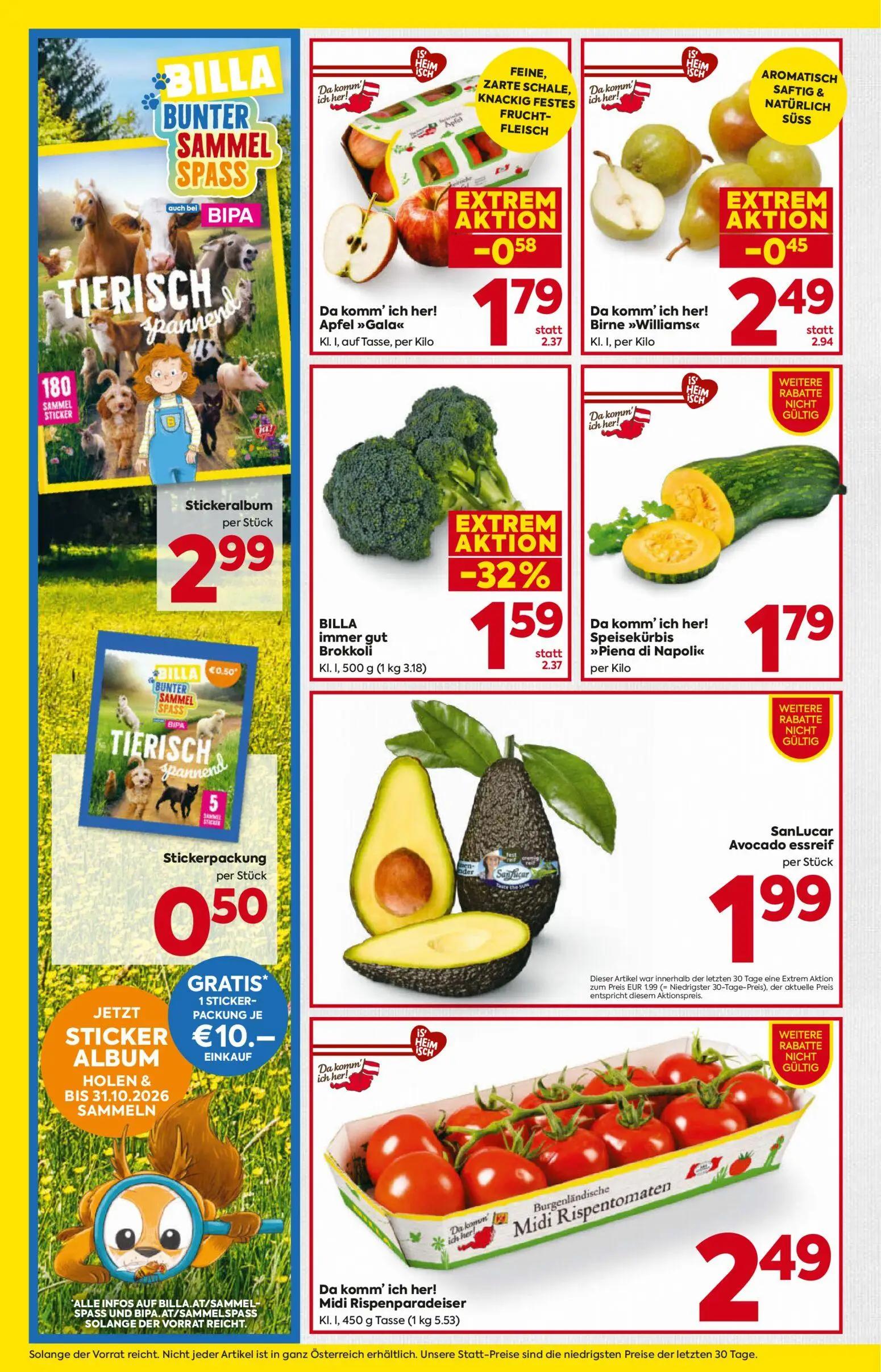 Billa Prospekt, Seite 6 von 16 — BILLA immer gut Brokkoli, Apfel "Gala", Birne "Williams"