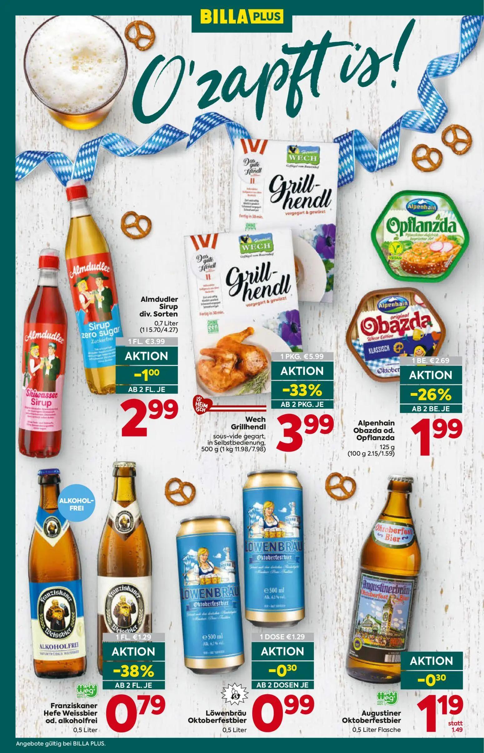 Billa Plus Prospekt, Seite 6 von 20 — Wech Grillhendl sous-vide gegart, in Selbstbedienung., Almdudler Sirup div. Sorten, Al…