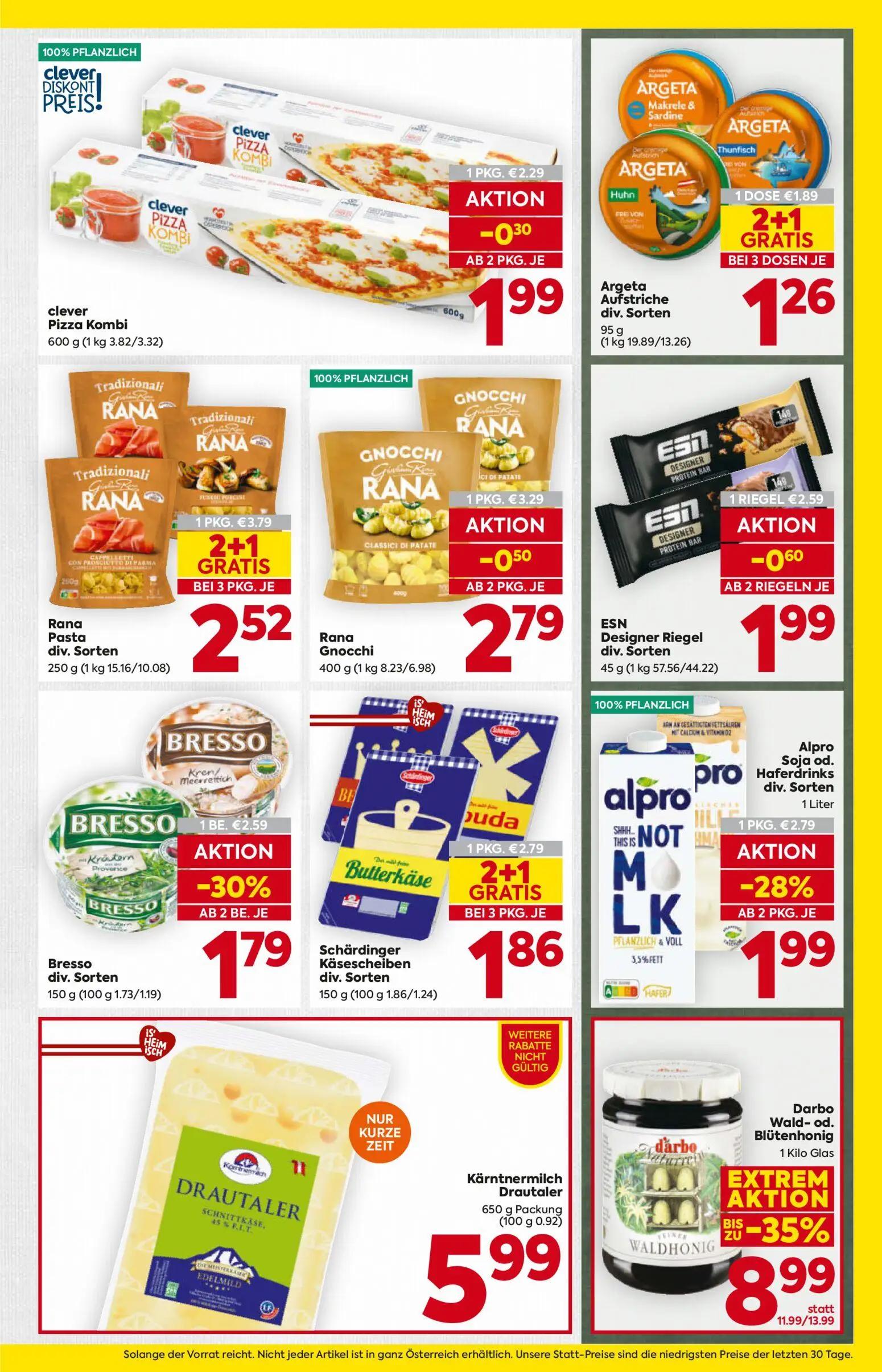 Billa Prospekt, Seite 9 von 16 — Darbo Wald- od. Blütenhonig, Rana Pasta div. Sorten, Schärdinger Käsescheiben div. Sorten