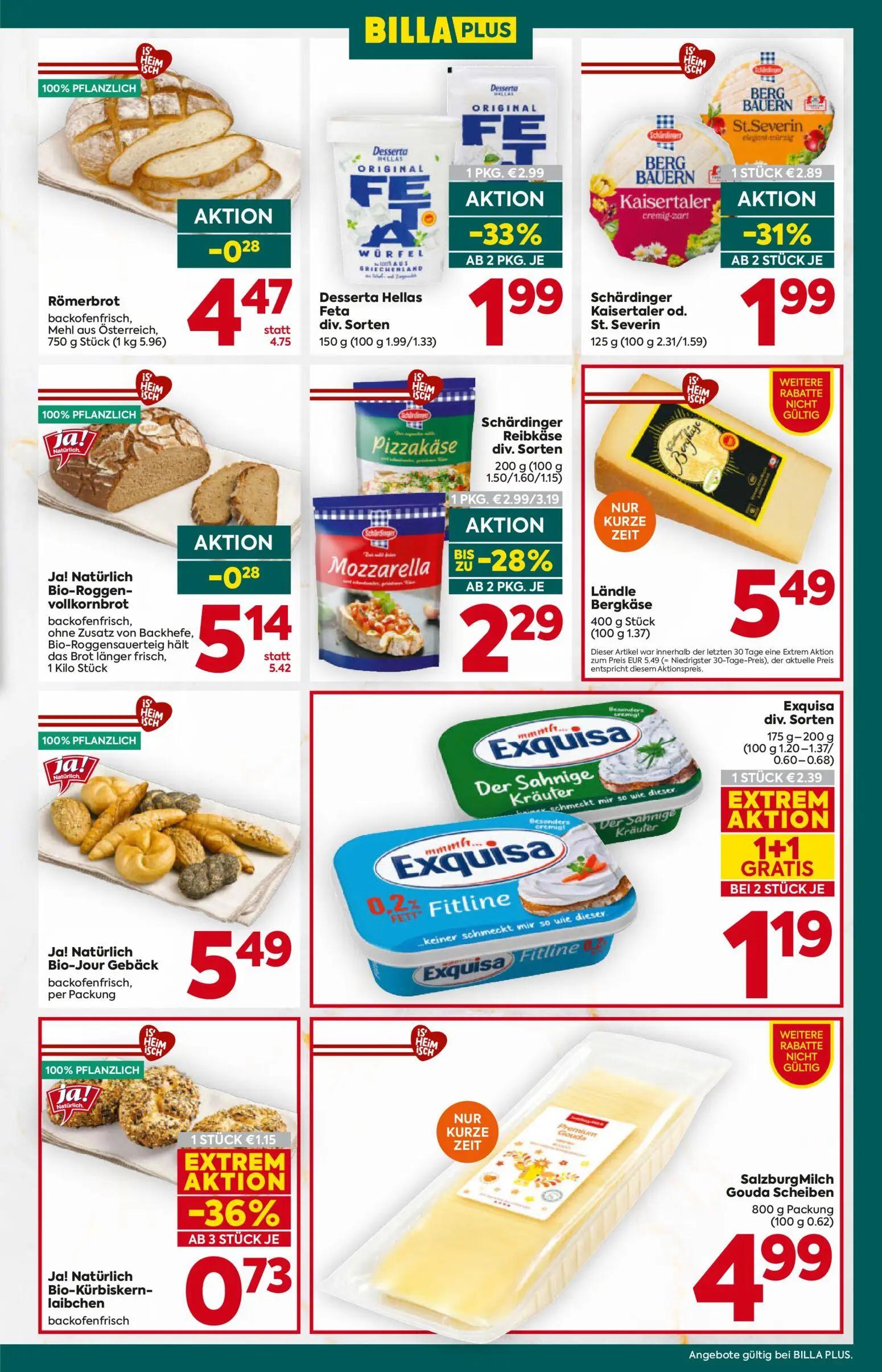 Billa Plus Prospekt, Seite 15 von 20 — Exquisa div. Sorten, Desserta Hellas Feta div. Sorten, Schärdinger Kaisertaler od. St…
