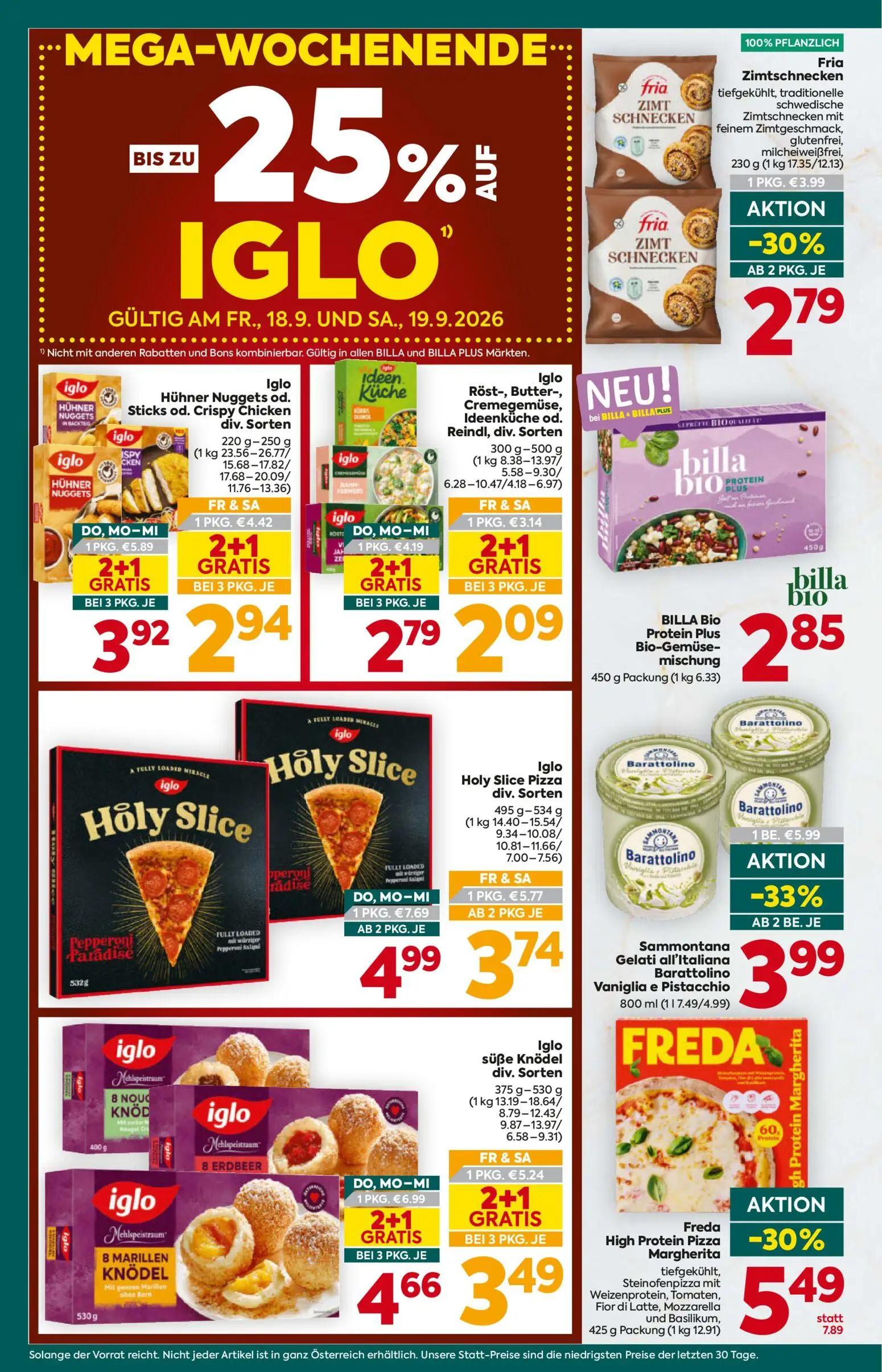 Billa Plus Prospekt, Seite 16 von 20 — Freda High Protein Pizza Margherita, Sammontana Gelati all'Italiana Barattolino Vanig…