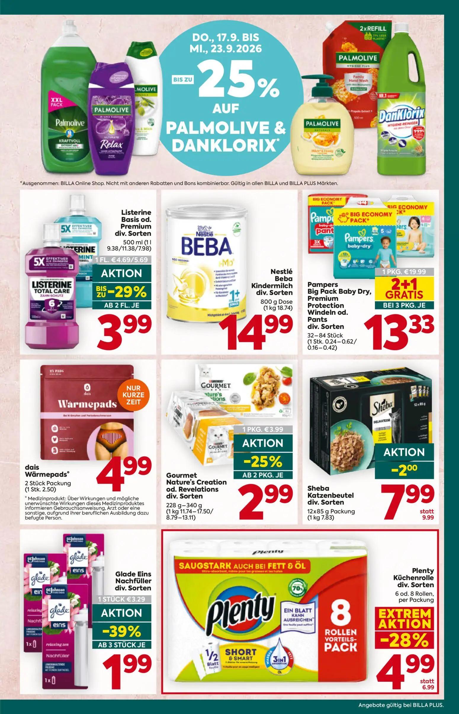 Billa Plus Prospekt, Seite 19 von 20 — Pampers Big Pack Baby Dry, Premium Protection Windeln od. Pants div. Sorten, Sheba Ka…