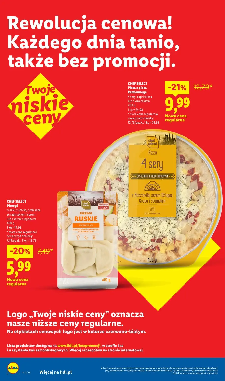 Lidl gazetka, strona 4 z 32 — CHEF SELECT Pizza z pieca kamiennego 4 sery, capricciosa lub z kurczakiem, CHEF SELECT Pierogi…