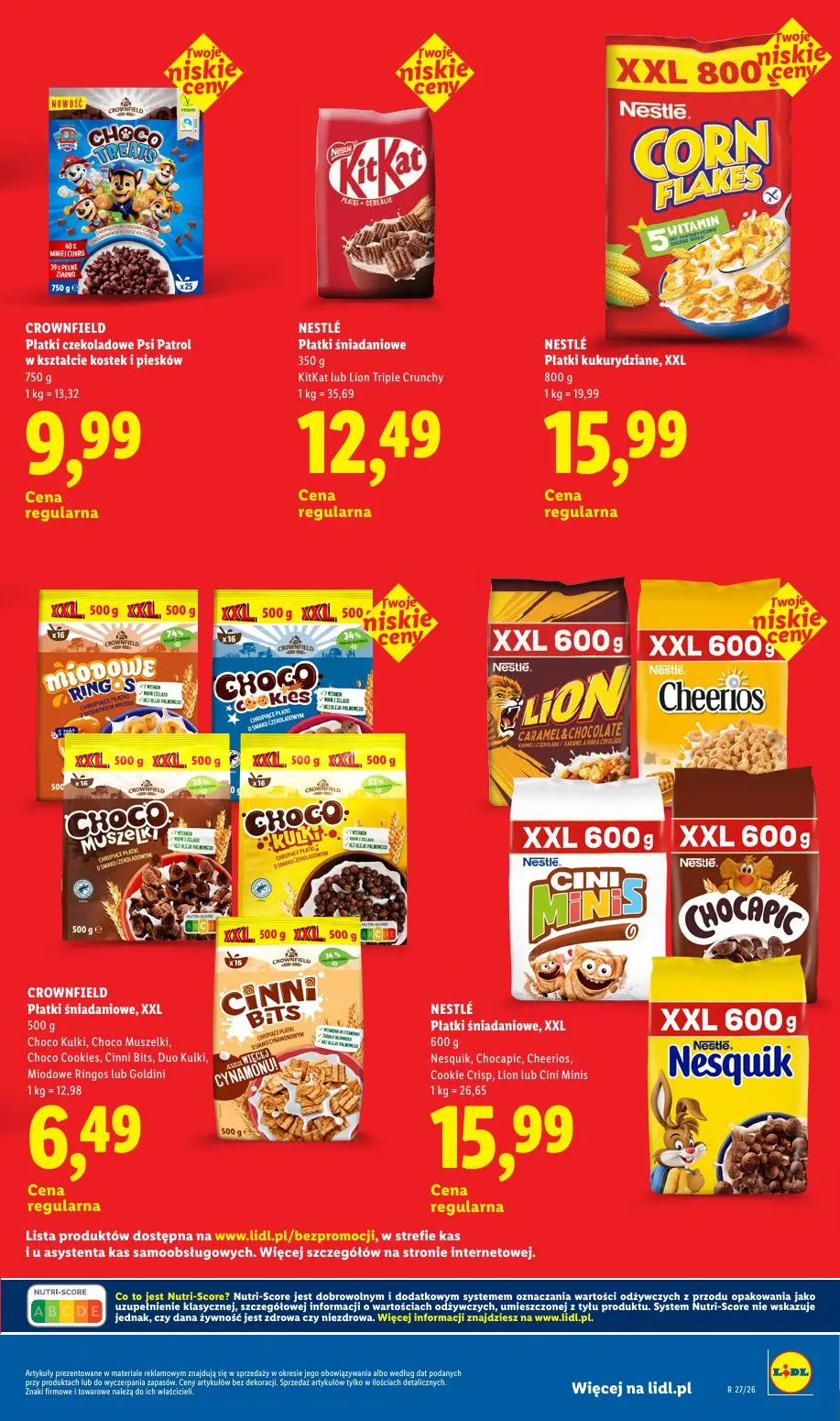 Lidl gazetka, strona 17 z 32 — CROWNFIELD Płatki czekoladowe Psi Patrol w kształcie kostek i piesków, NESTLÉ Płatki śniadani…