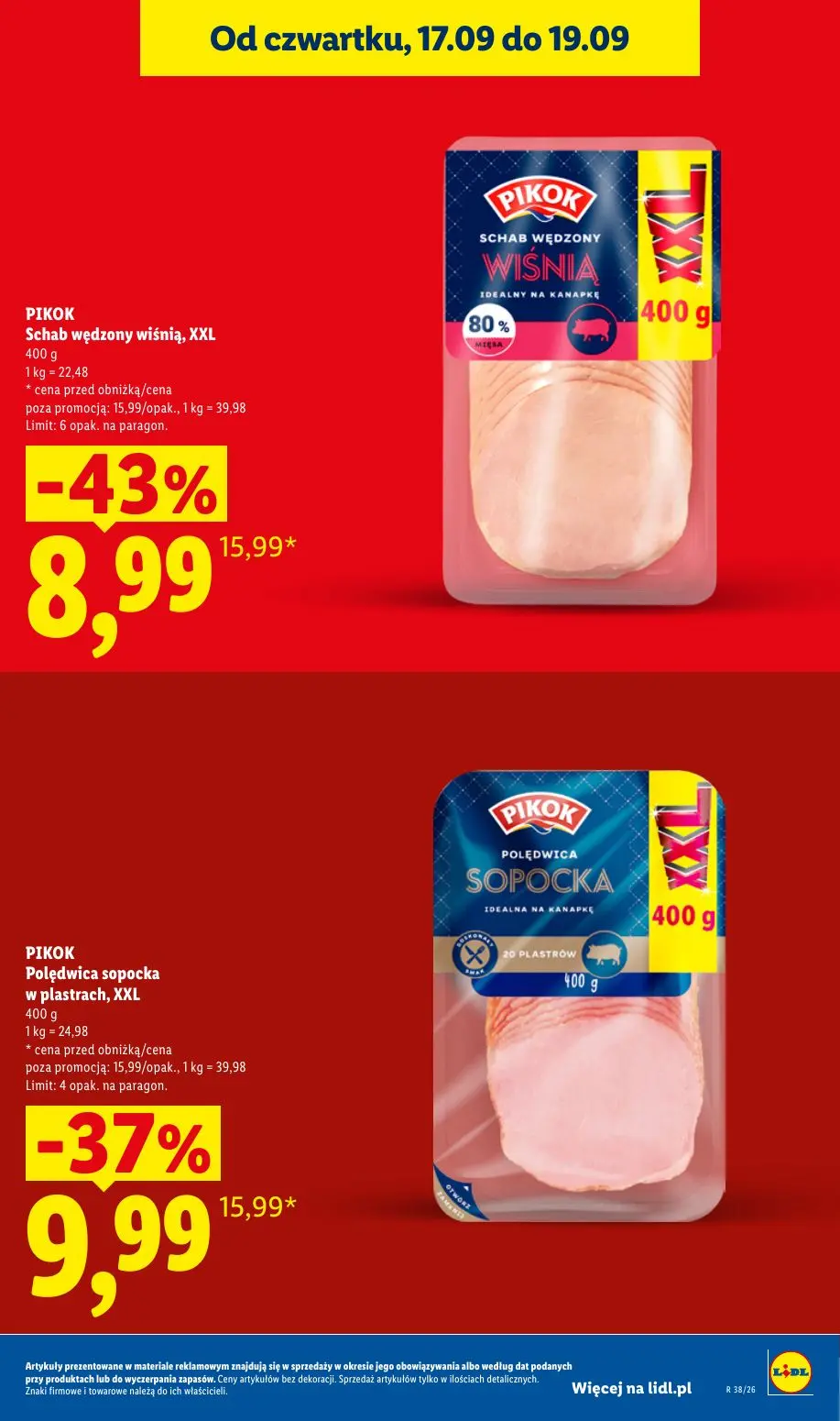 Lidl gazetka, strona 17 z 95 — PIKOK Schab wędzony wiśnią, XXL, PIKOK Polędwica sopocka w plastrach, XXL
