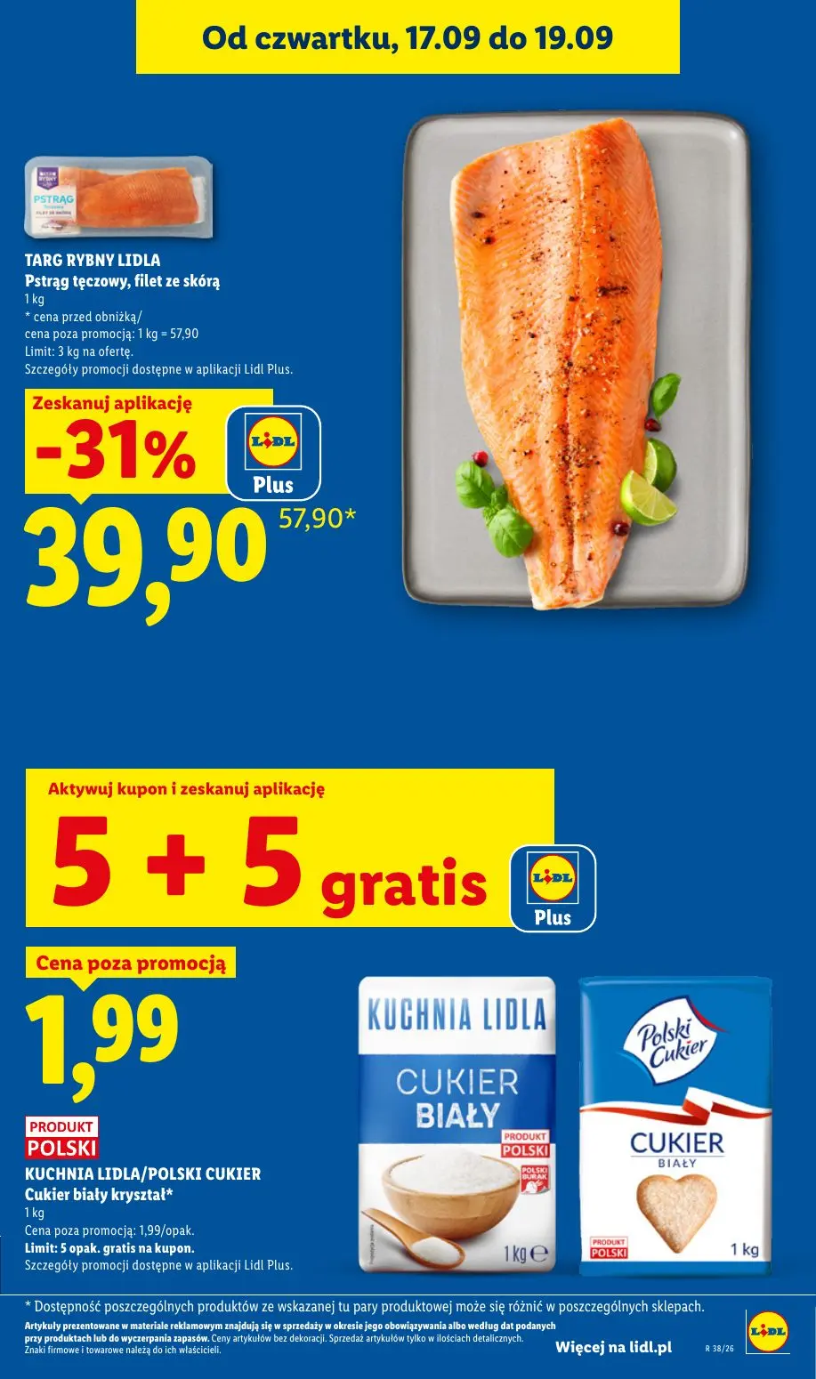Lidl gazetka, strona 19 z 95 — Pstrąg tęczowy, filet ze skórą, Cukier biały kryształ