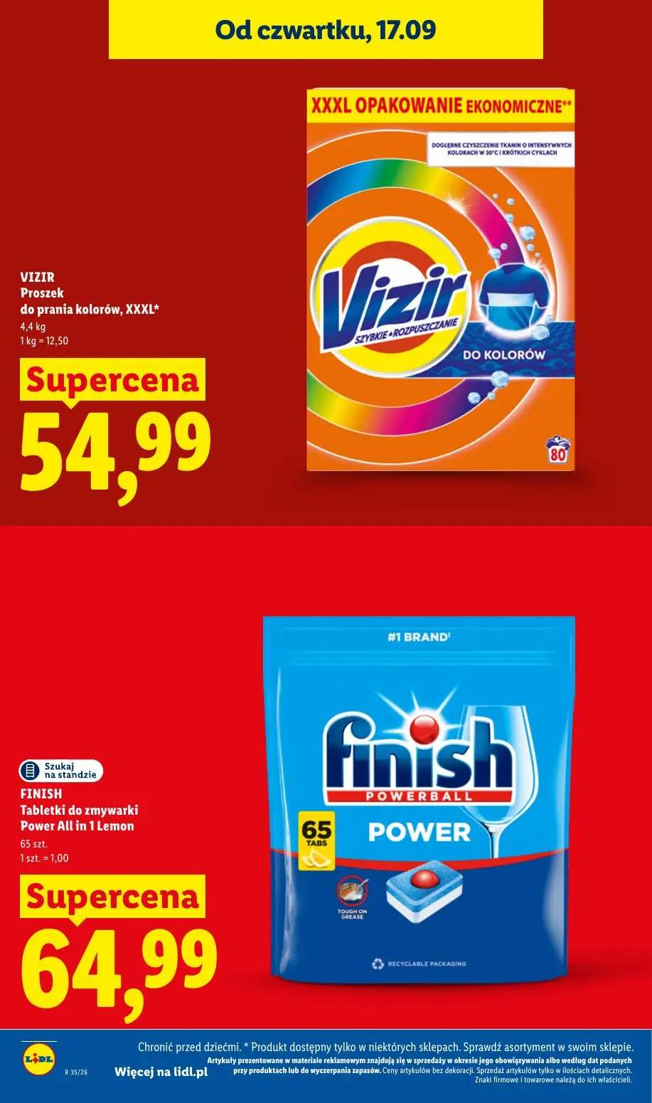 Lidl gazetka, strona 34 z 95 — VIZIR Proszek do prania kolorów, XXXL, FINISH Tabletki do zmywarki Power All in 1 Lemon