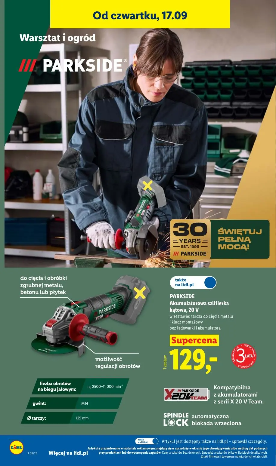 Lidl gazetka, strona 36 z 95 — PARKSIDE Akumulatorowa szlifierka kątowa, 20 V