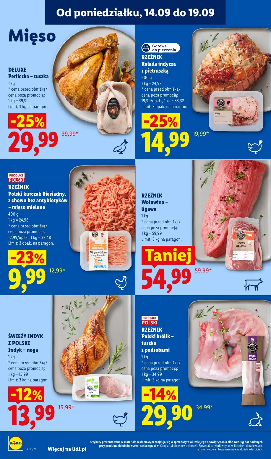 Lidl gazetka, strona 52 z 95 — DELUXE Perliczka - tuszka, RZEŹNIK Polski królik - tuszka z podrobami, RZEŹNIK Rolada indycza…