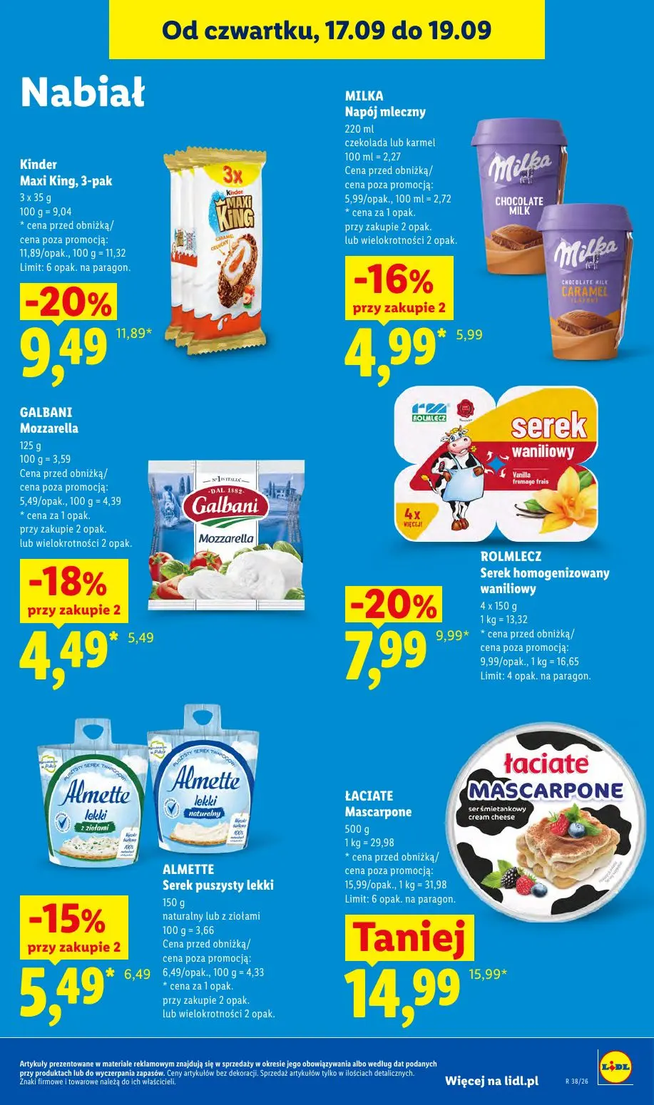 Lidl gazetka, strona 59 z 95 — Kinder Maxi King, 3-pak, ROLMLECZ Serek homogenizowany waniliowy, MILKA Napój mleczny