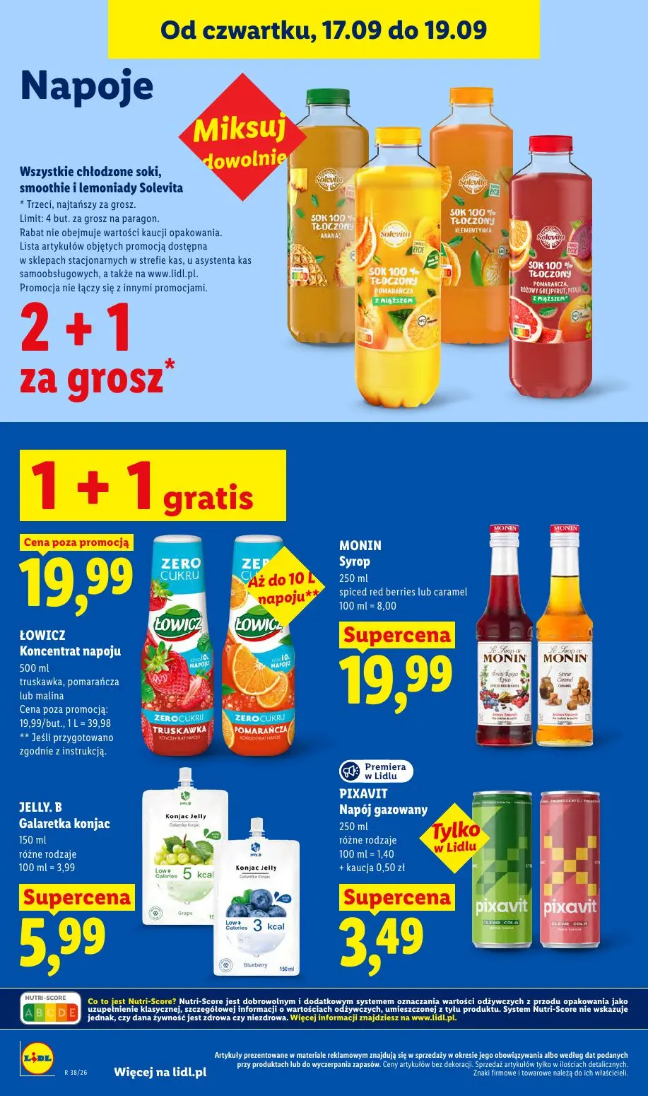 Lidl gazetka, strona 64 z 95 — ŁOWICZ Koncentrat napoju, MONIN Syrop spiced red berries lub caramel, JELLY. B Galaretka konj…