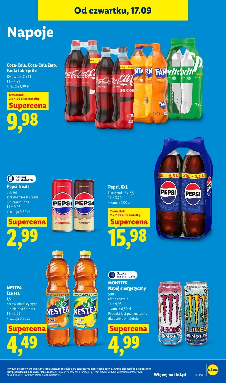 Lidl gazetka, strona 65 z 95 — Coca-Cola, Coca-Cola Zero, Fanta lub Sprite, Pepsi Treats strawberries & cream lub cream soda…