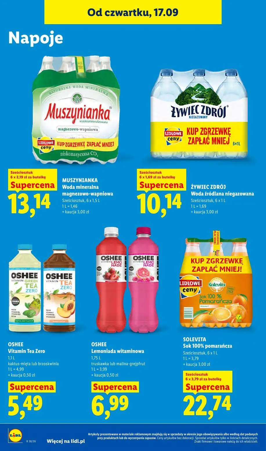 Lidl gazetka, strona 66 z 95 — MUSZYNIANKA Woda mineralna magnezowo-wapniowa, ŻYWIEC ZDRÓJ Woda źródlana niegazowana, OSHEE …