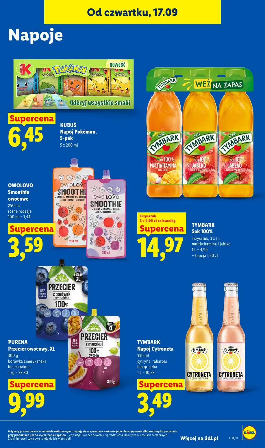 Lidl gazetka, strona 67 z 95 — KUBUŚ Napój Pokémon, OWOLOVO Smoothie owocowe, TYMBARK Sok 100%
