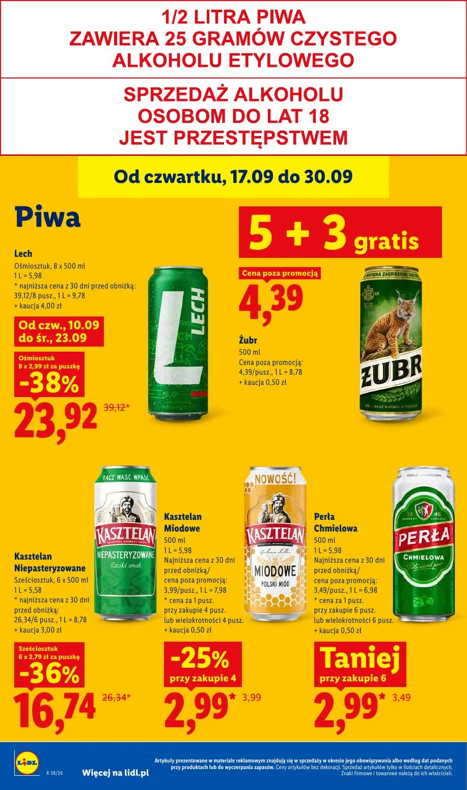 Lidl gazetka, strona 68 z 95 — Lech, Kasztelan Niepasteryzowane, Kasztelan Miodowe