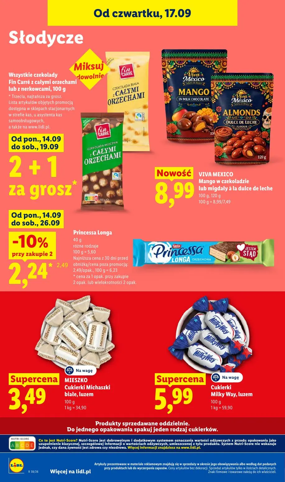 Lidl gazetka, strona 74 z 95 — Fin Carré z całymi orzechami lub z nerkowcami, Princessa Longa, VIVA MEXICO Mango w czekoladz…