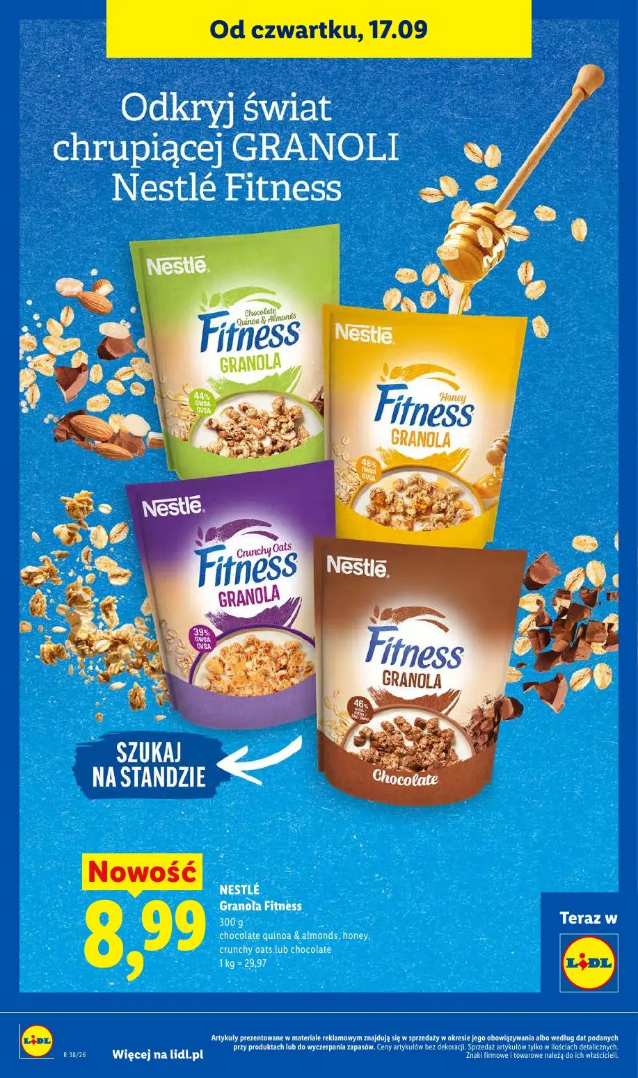 Lidl gazetka, strona 82 z 95 — NESTLÉ Granola Fitness chocolate quinoa & almonds, honey, crunchy oats lub chocolate