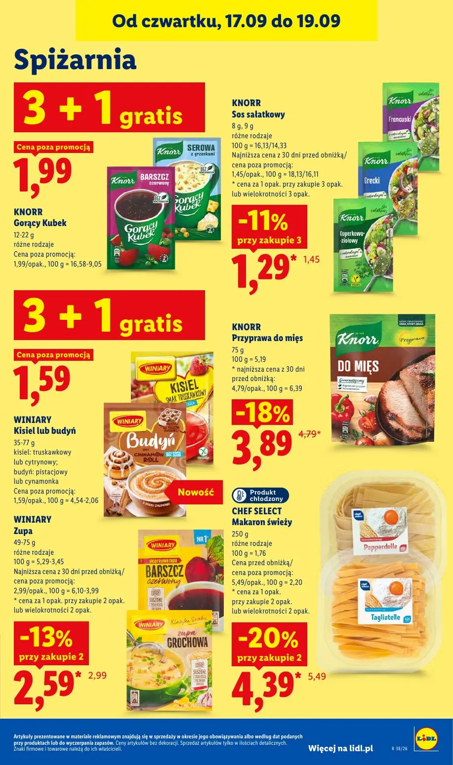 Lidl gazetka, strona 83 z 95 — CHEF SELECT Makaron świeży, KNORR Przyprawa do mięs, WINIARY Zupa