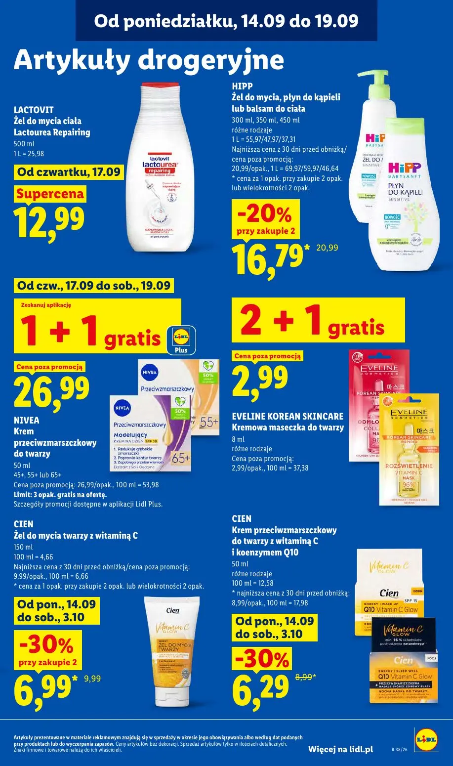 Lidl gazetka, strona 89 z 95 — HIPP Żel do mycia, płyn do kąpieli lub balsam do ciała, CIEN Żel do mycia twarzy z witaminą C…