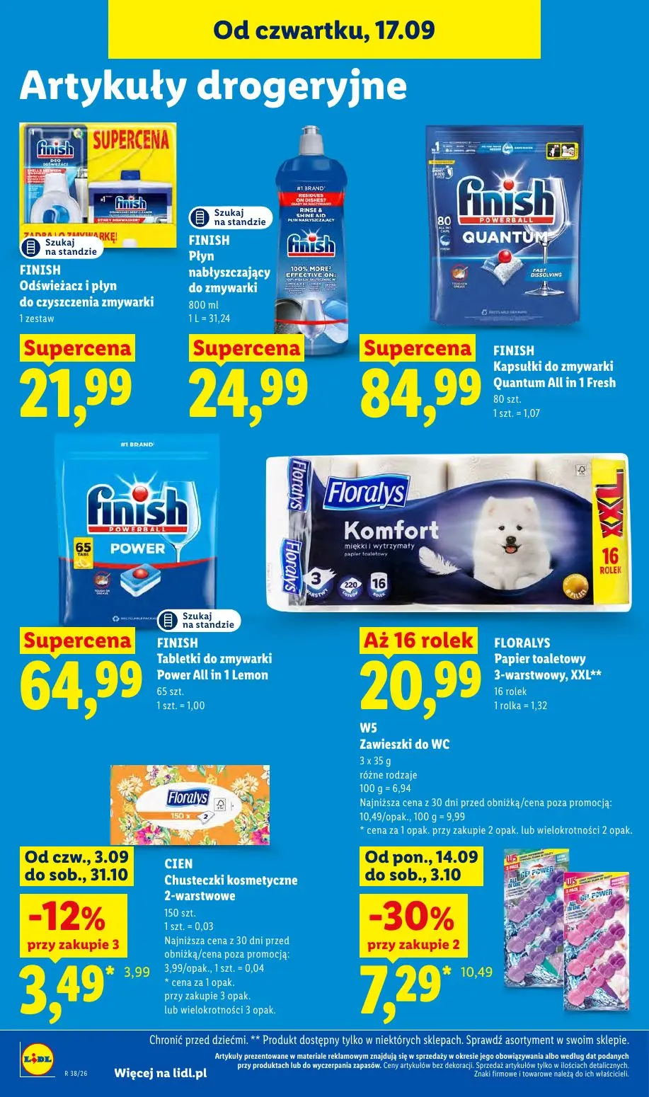 Lidl gazetka, strona 90 z 95 — W5 Zawieszki do WC, CIEN Chusteczki kosmetyczne 2-warstwowe, FINISH Odświeżacz i płyn do czys…