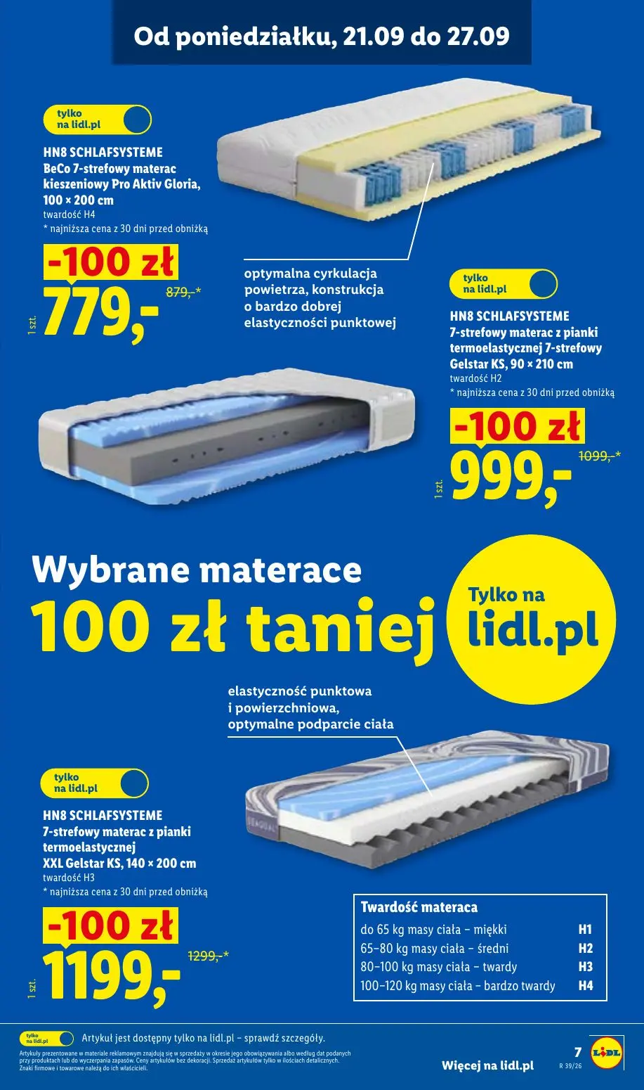 Lidl gazetka, strona 7 z 59 — HN8 SCHLAFSYSTEME BeCo 7-strefowy materac kieszeniowy Pro Aktiv Gloria, 100 x 200 cm, HN8 SCHL…