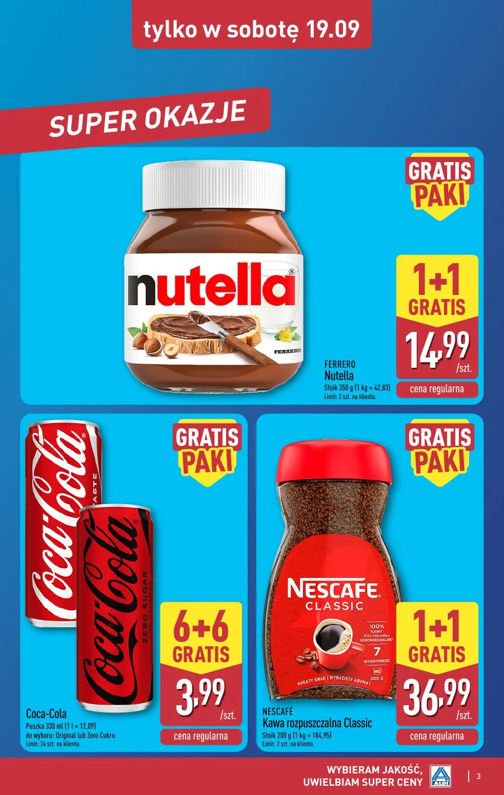 ALDI gazetka, strona 3 z 16 — Nutella, Coca-Cola, NESCAFÉ Kawa rozpuszczalna Classic