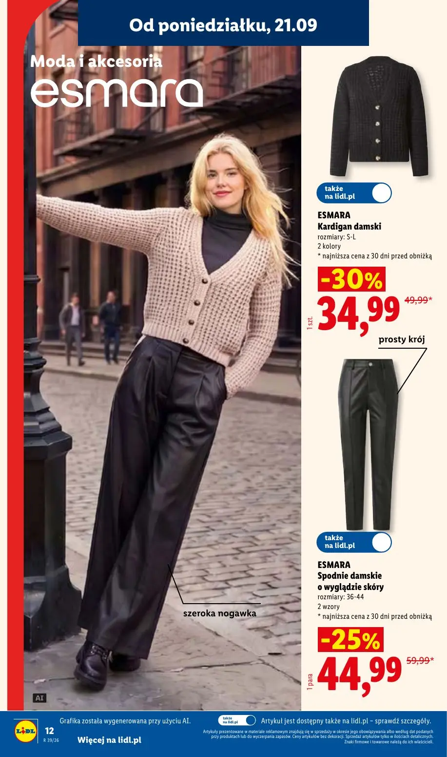 Lidl gazetka, strona 16 z 59 — ESMARA Kardigan damski, ESMARA Spodnie damskie o wyglądzie skóry