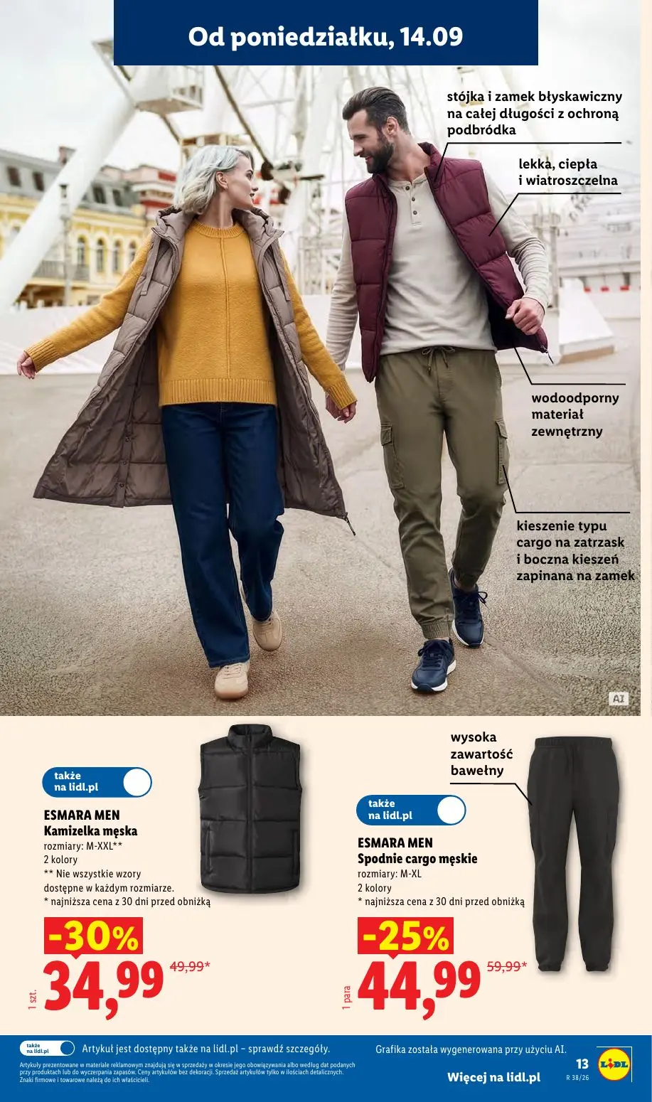 Lidl gazetka, strona 17 z 59 — ESMARA MEN Kamizelka męska, ESMARA MEN Spodnie cargo męskie