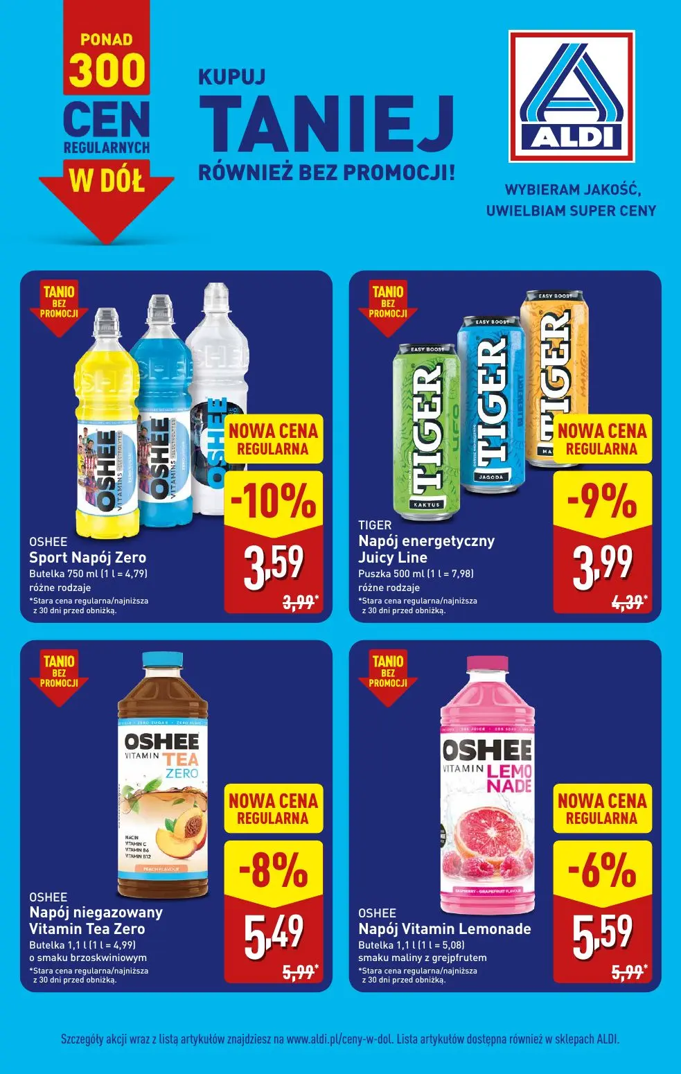 ALDI gazetka, strona 13 z 21 — OSHEE Napój niegazowany Vitamin Tea Zero o smaku brzoskwiniowym, OSHEE Sport Napój Zero, TIGE…