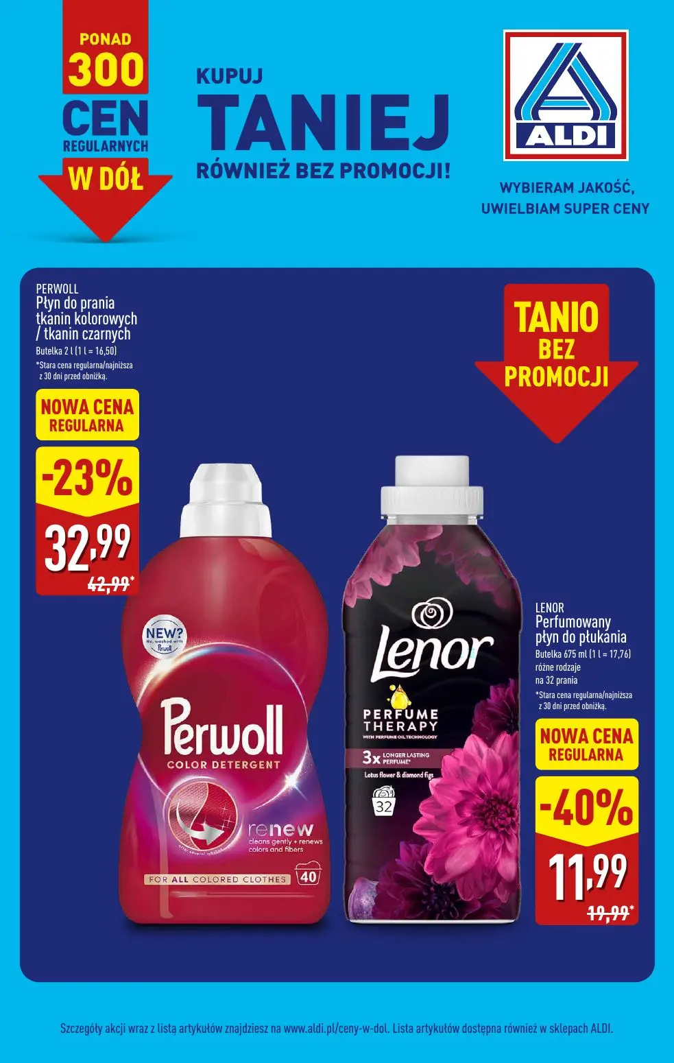 ALDI gazetka, strona 16 z 21 — PERWOLL Płyn do prania tkanin kolorowych / tkanin czarnych, LENOR Perfumowany płyn do płukania