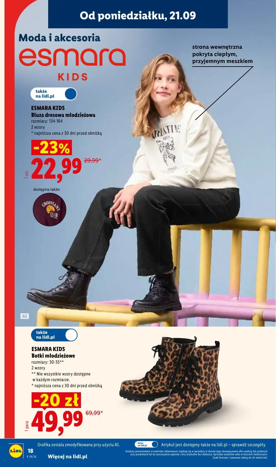 Lidl gazetka, strona 22 z 59 — ESMARA KIDS Botki młodzieżowe, ESMARA KIDS Bluza dresowa młodzieżowa