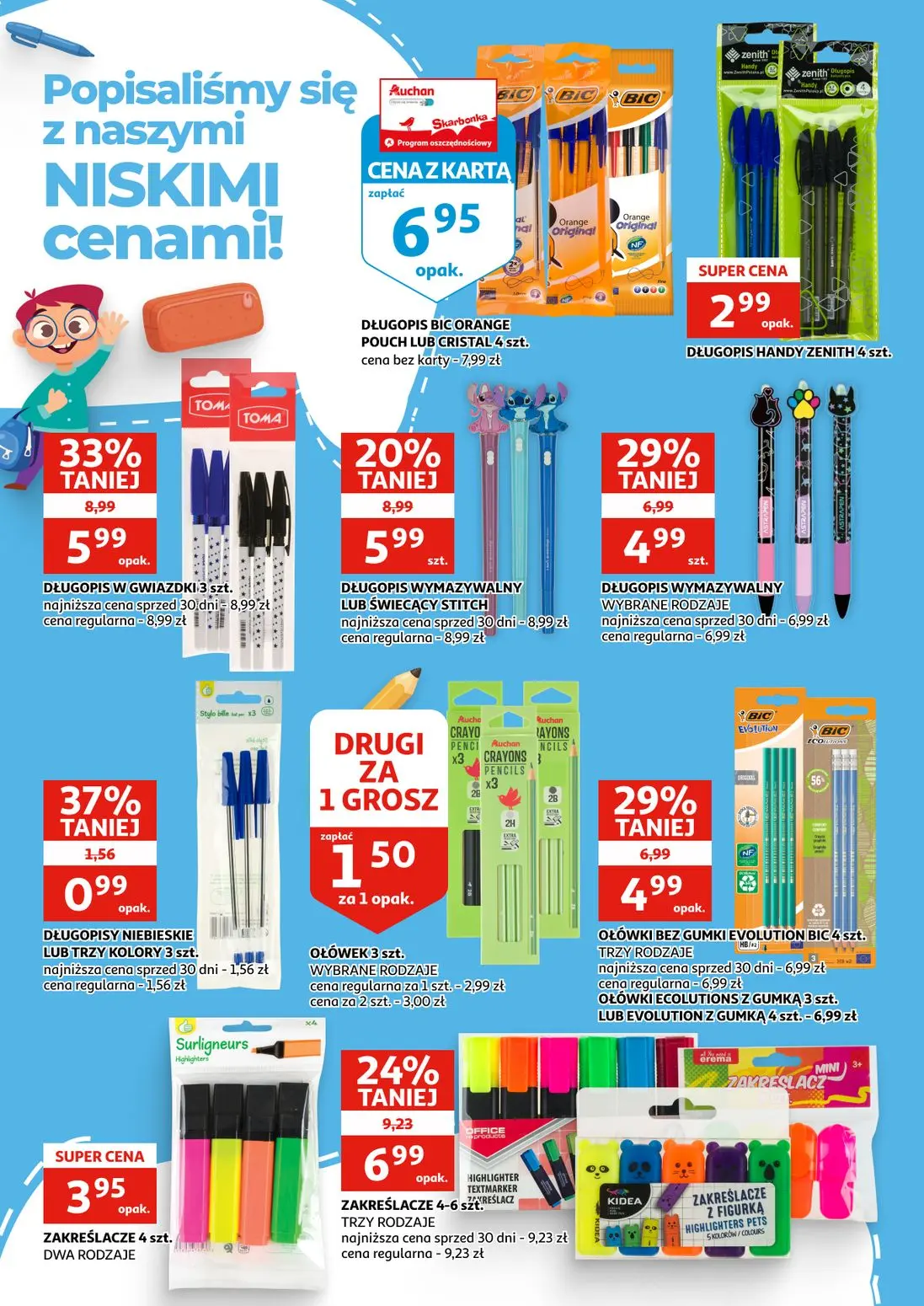 Auchan gazetka, strona 2 z 16 — DŁUGOPIS W GWIAZDKI, DŁUGOPIS WYMAZYWALNY LUB ŚWIECĄCY STITCH, ZAKREŚLACZE