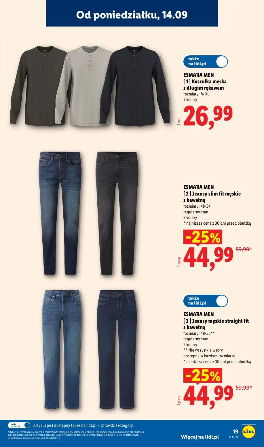 Lidl gazetka, strona 23 z 59 — ESMARA MEN [2] Jeansy slim fit męskie z bawełną, ESMARA MEN [3] Jeansy męskie straight fit z …