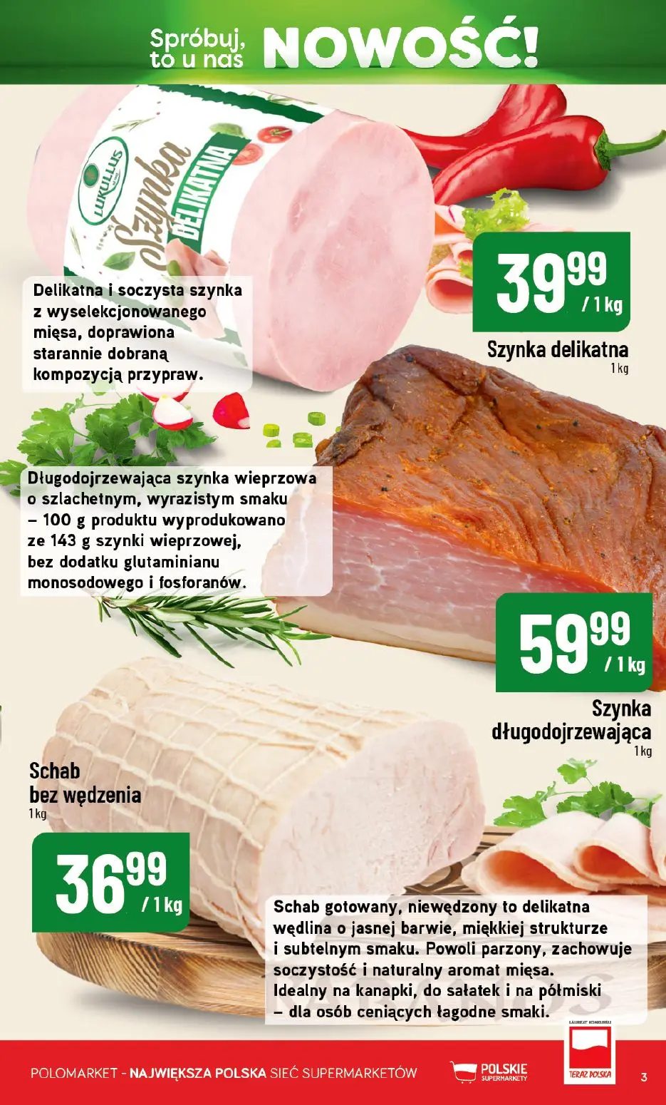 POLOmarket gazetka, strona 3 z 12 — Szynka delikatna, Szynka długodojrzewająca, Schab bez wędzenia