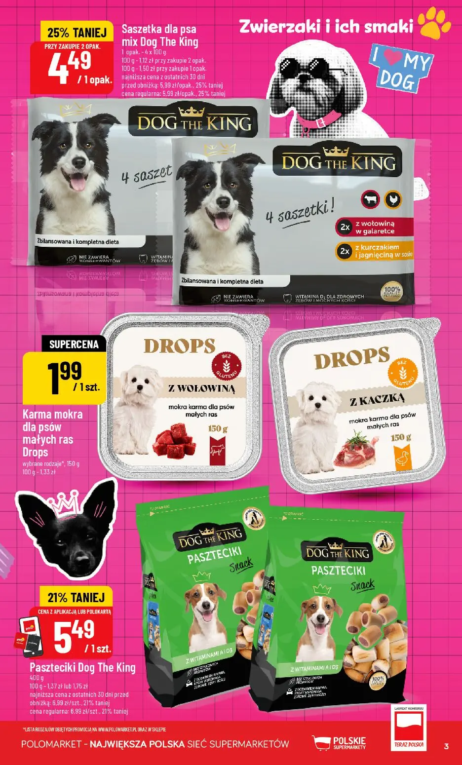 POLOmarket gazetka, strona 3 z 12 — Saszetka dla psa mix Dog The King, Paszteciki Dog The King, Karma mokra dla psów małych …