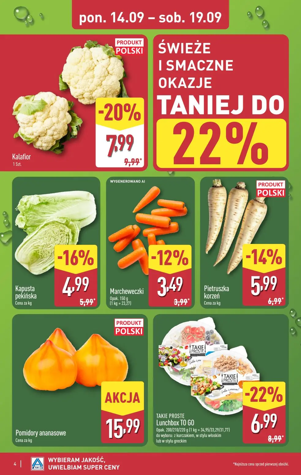 ALDI gazetka, strona 4 z 49 — Kalafior, TAKIE PROSTE Lunchbox TO GO, Kapusta pekińska
