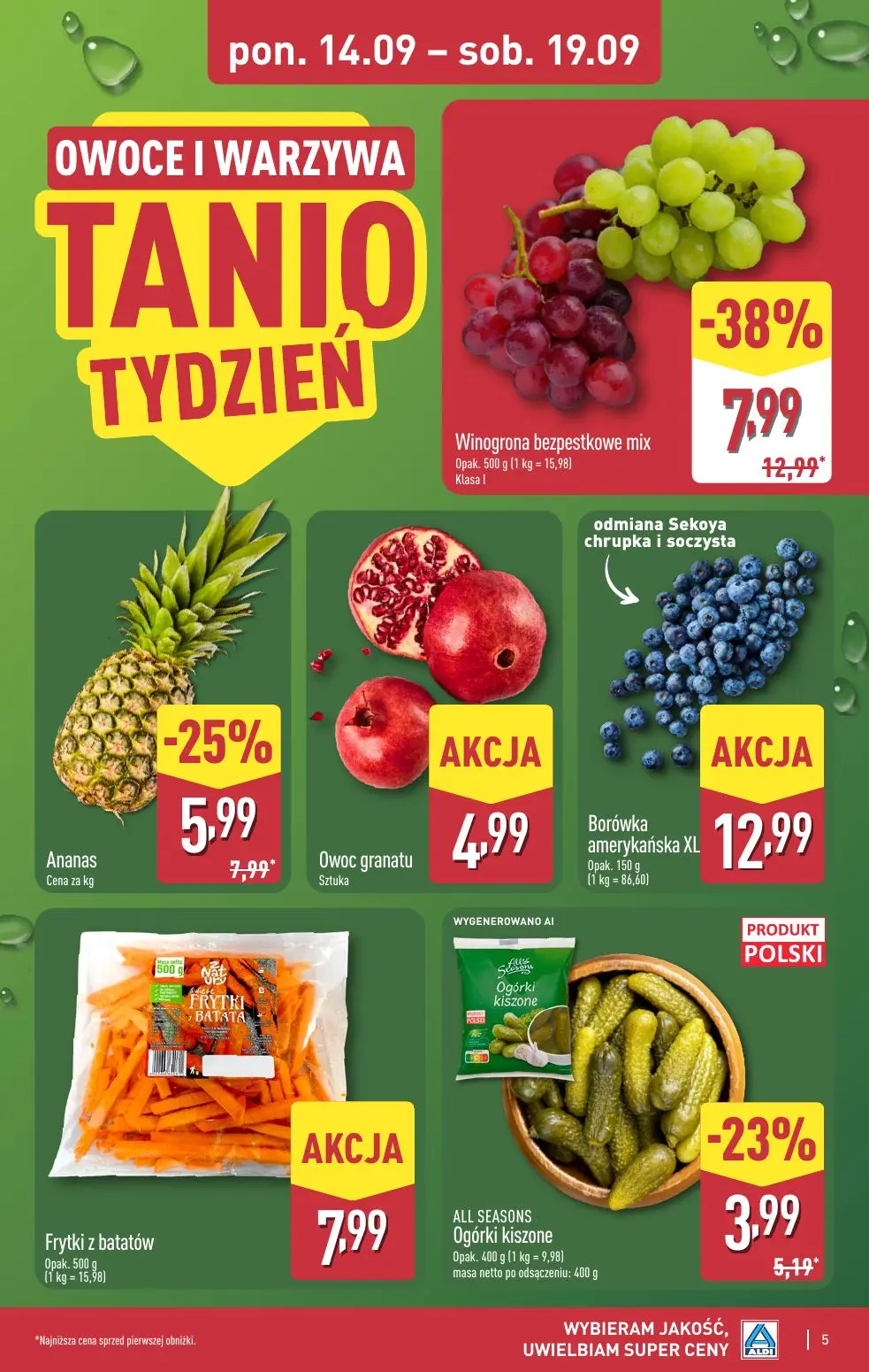 ALDI gazetka, strona 5 z 49 — Winogrona bezpestkowe mix, Ananas, ALL SEASONS Ogórki kiszone