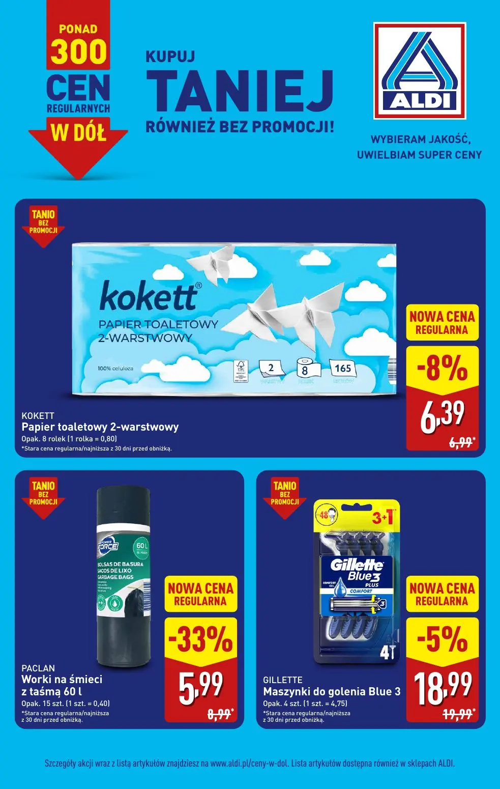 ALDI gazetka, strona 20 z 21 — Worki na śmieci z taśmą 60 l, Maszynki do golenia Blue 3, Papier toaletowy 2-warstwowy