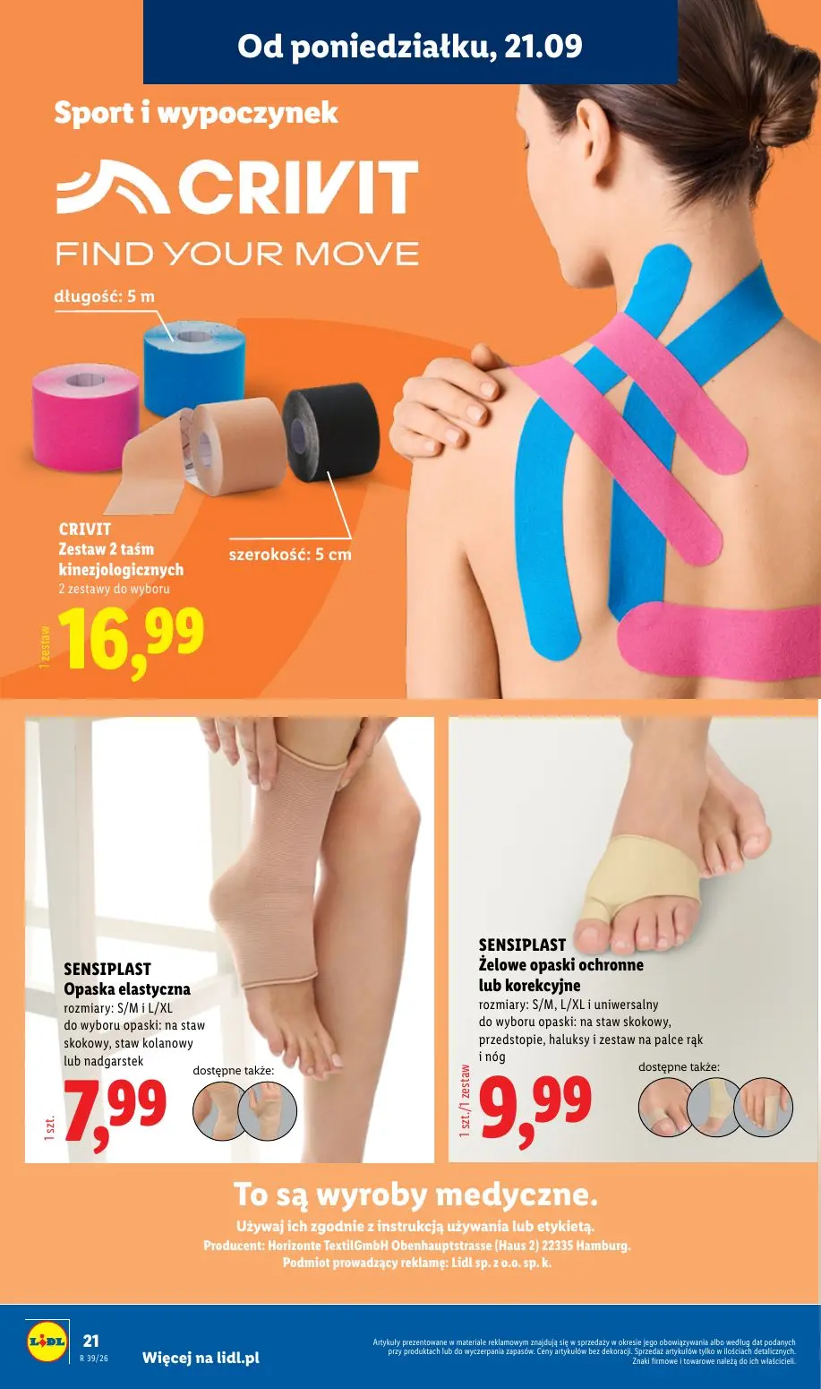Lidl gazetka, strona 26 z 59 — CRIVIT Zestaw 2 taśm kinezjologicznych, SENSIPLAST Opaska elastyczna, SENSIPLAST Żelowe opask…
