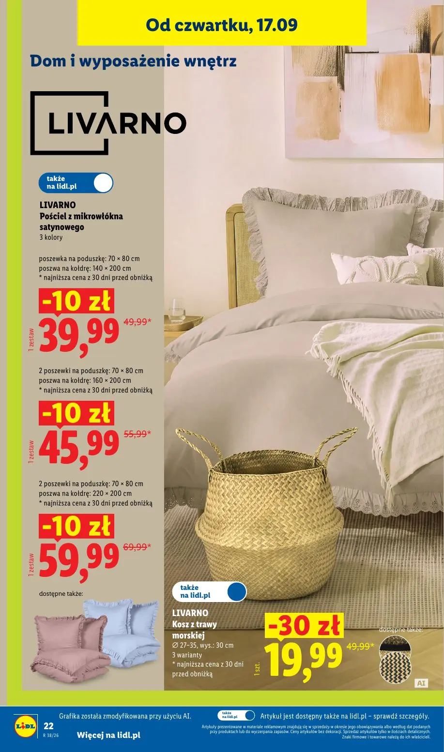 Lidl gazetka, strona 26 z 59 — LIVARNO Kosz z trawy morskiej, LIVARNO Pościel z mikrowłókna satynowego, LIVARNO Pościel z mi…