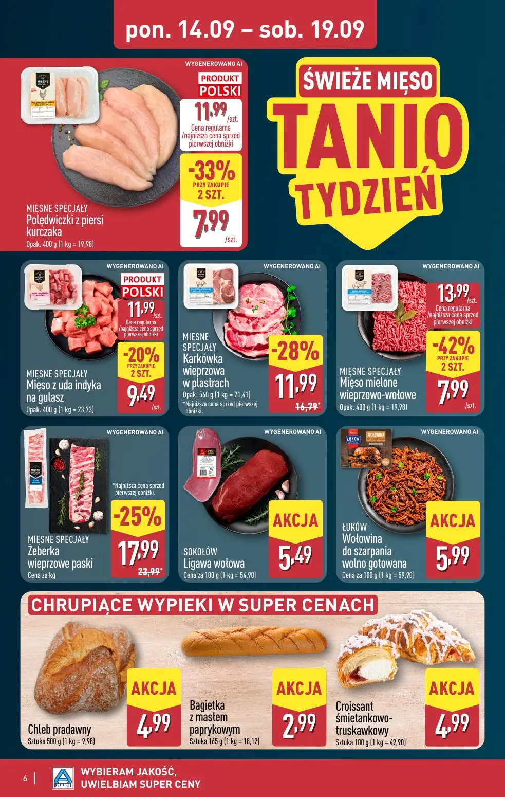 ALDI gazetka, strona 6 z 49 — MIESNE SPECJAŁY Mięso mielone wieprzowo-wołowe, MIESNE SPECJAŁY Żeberka wieprzowe paski, MIESN…