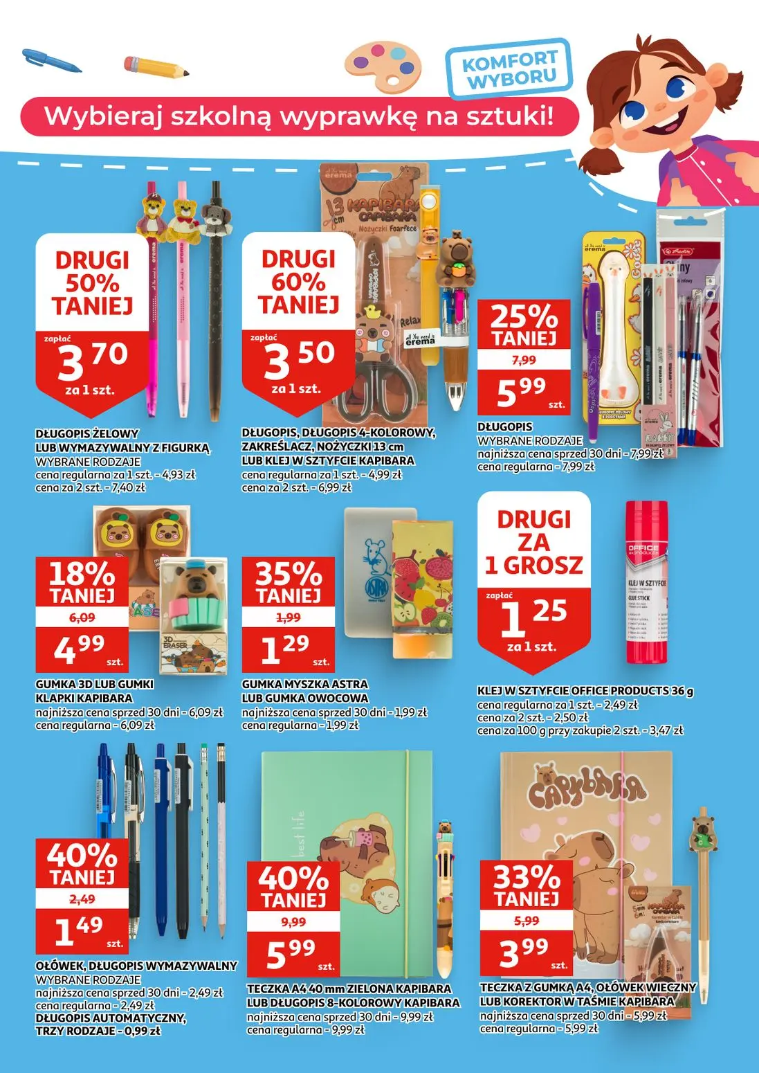 Auchan gazetka, strona 6 z 16 — TECZKA A4 40 mm ZIELONA KAPIBARA LUB DŁUGOPIS 8-KOLOROWY KAPIBARA, DŁUGOPIS WYBRANE RODZAJE,…