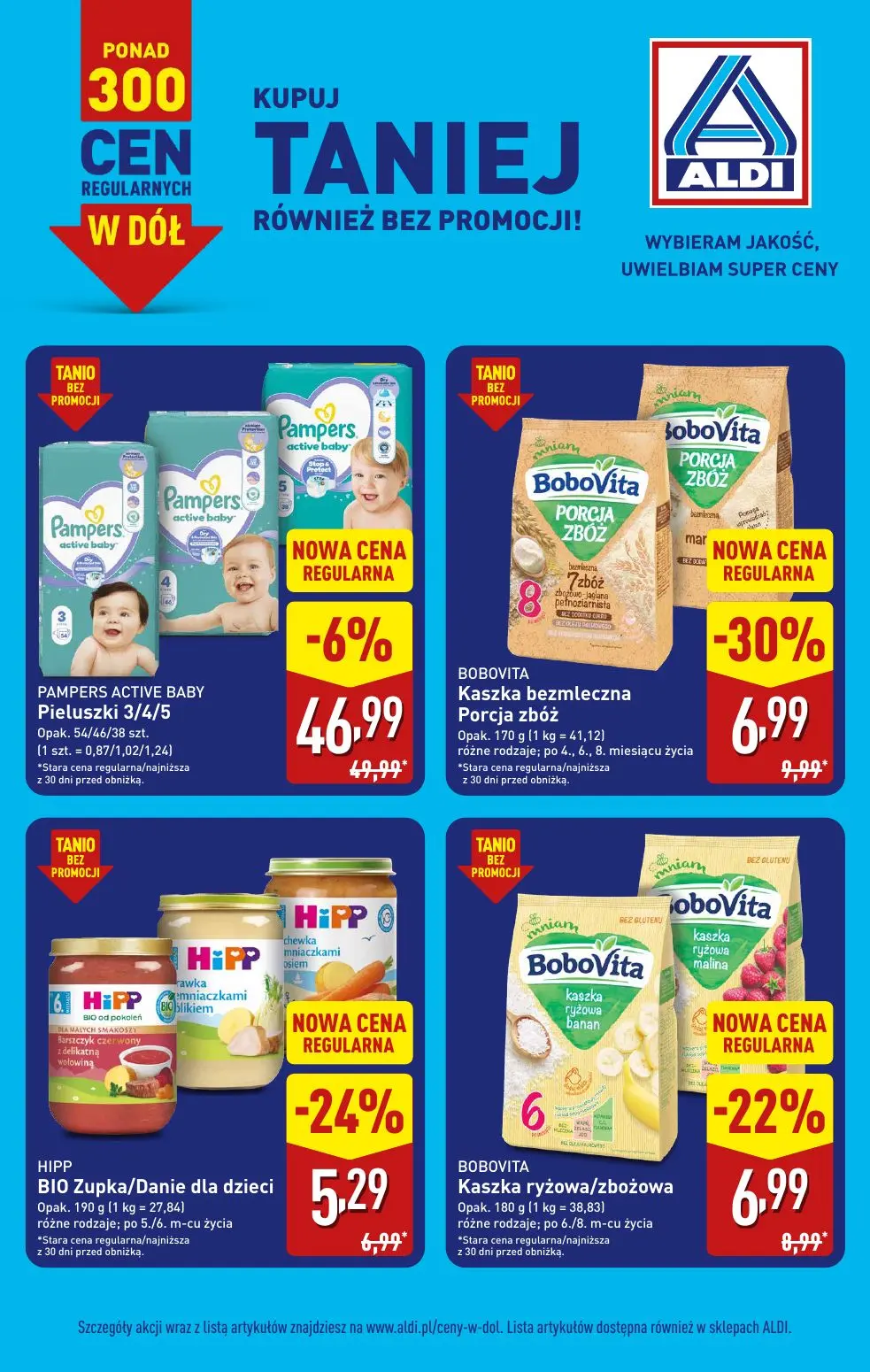 ALDI gazetka, strona 21 z 21 — PAMPERS ACTIVE BABY Pieluszki 3/4/5, BOBOVITA Kaszka bezmleczna Porcja zbóż, BOBOVITA Kaszka …