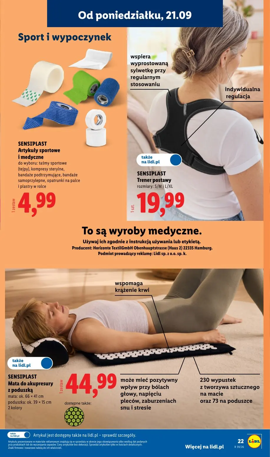 Lidl gazetka, strona 27 z 59 — SENSIPLAST Artykuły sportowe i medyczne, SENSIPLAST Trener postawy, SENSIPLAST Mata do akupre…
