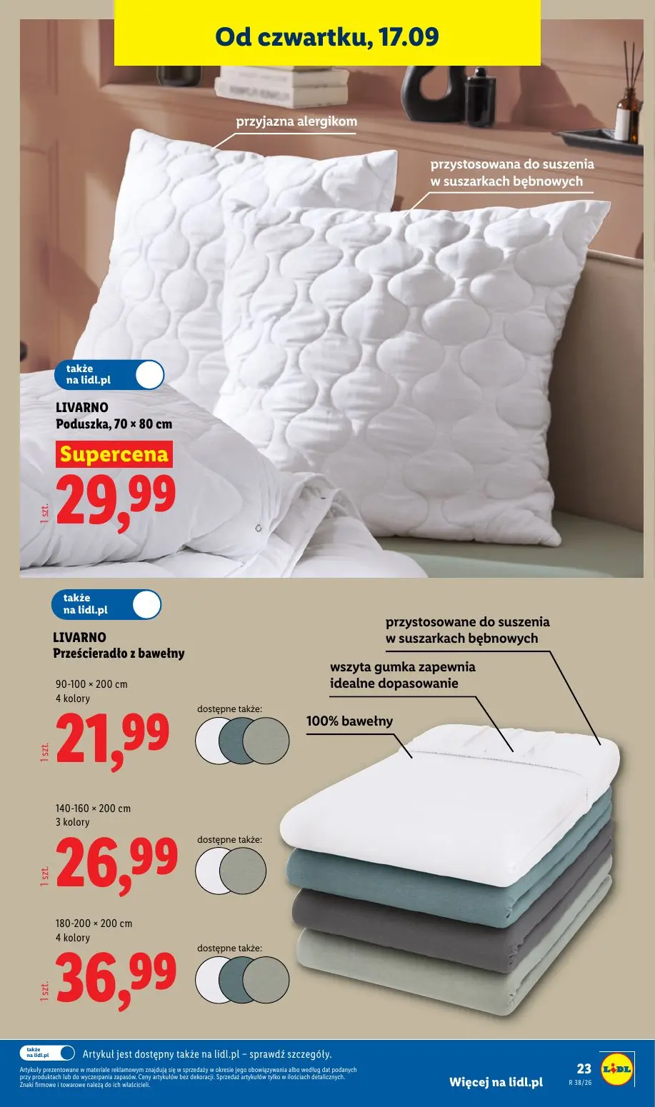 Lidl gazetka, strona 27 z 59 — LIVARNO Poduszka, LIVARNO Prześcieradło z bawełny, LIVARNO Prześcieradło z bawełny