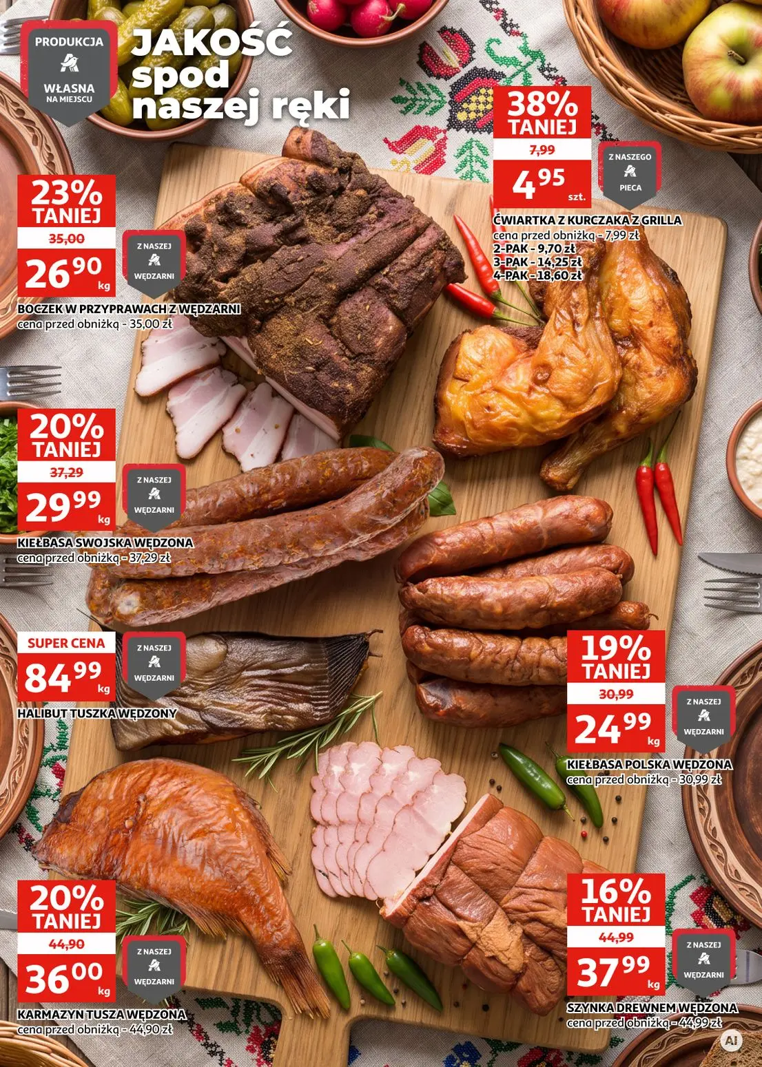 Auchan gazetka, strona 7 z 28 — KARMAZYN TUSZA WĘDZONA, BOCZEK W PRZYPRAWACH Z WĘDZARNI, KIEŁBASA SWOJSKA WĘDZONA