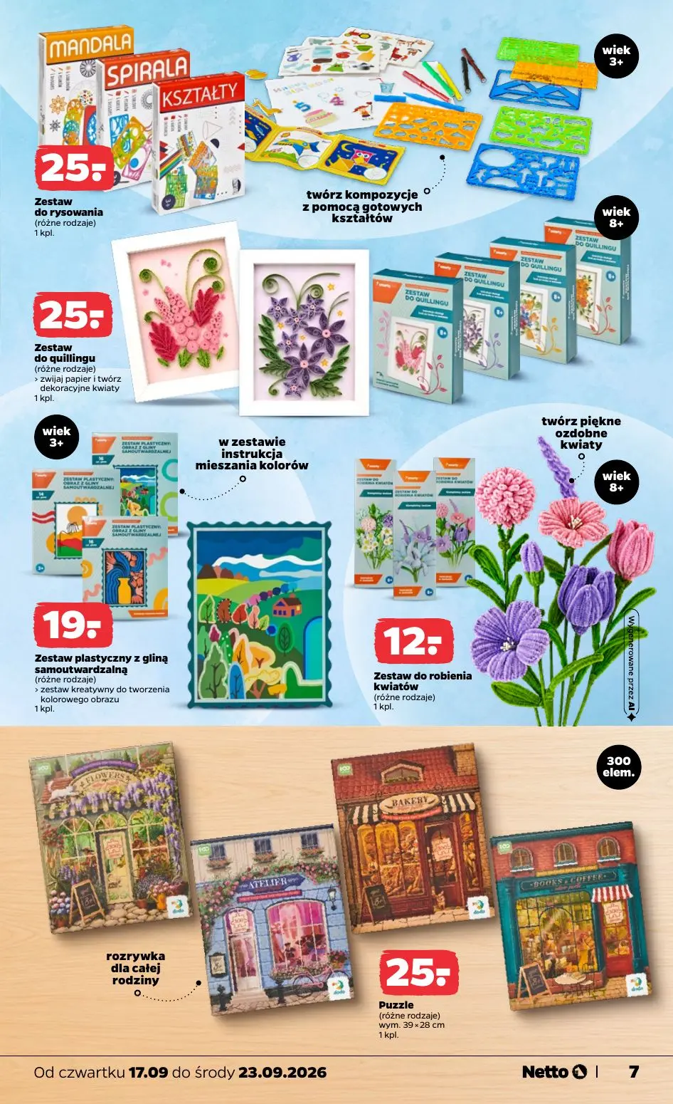 NETTO gazetka, strona 7 z 9 — Zestaw do rysowania (różne rodzaje), Zestaw do quillingu (różne rodzaje), Zestaw plastyczny z …