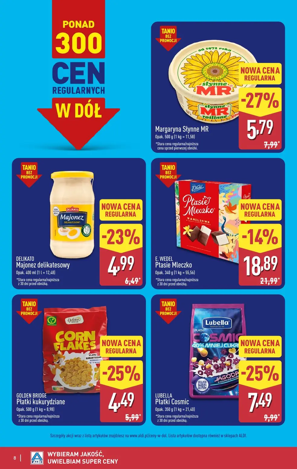 ALDI gazetka, strona 8 z 49 — E. WEDEL Ptasie Mleczko, LUBELLA Płatki Cosmic, Margaryna Słynne MR